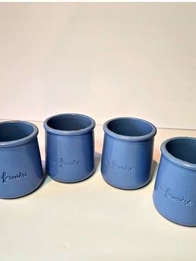 La Fermiere Yogurt Pots Periwinkle Terracotta Pottery French, Blue
